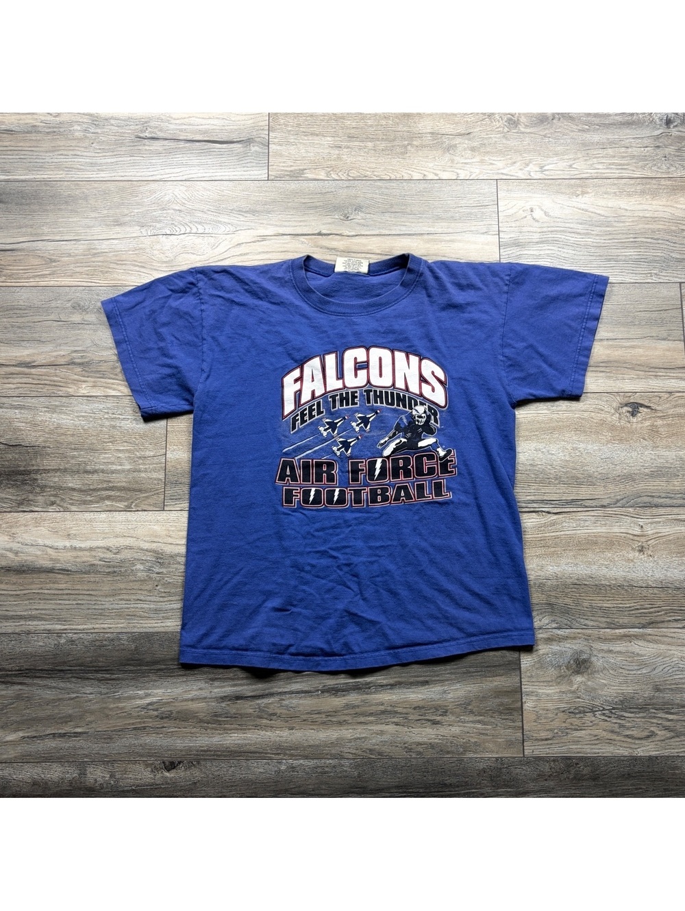 Vintage Falcons Feel The Thunder Air Force Football Graphic T-Shirt Medium